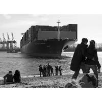 432_36 Wenden eines Containerschiffs auf der Elbe - Zuschauer bei der Strandperle. | 